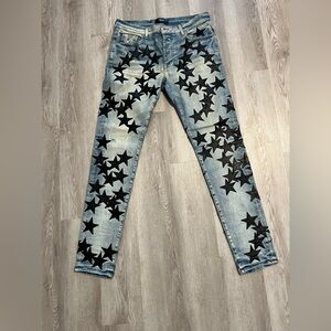 AMIRI Black and Blue Skinny Jeans with Star Pattern